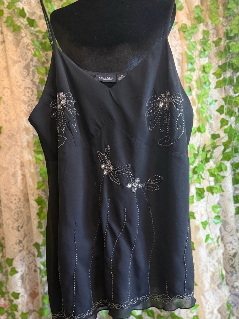 Mileage 3X Black Rhinestone Beaded Floral Sleeveless Tunic Top Plus Size